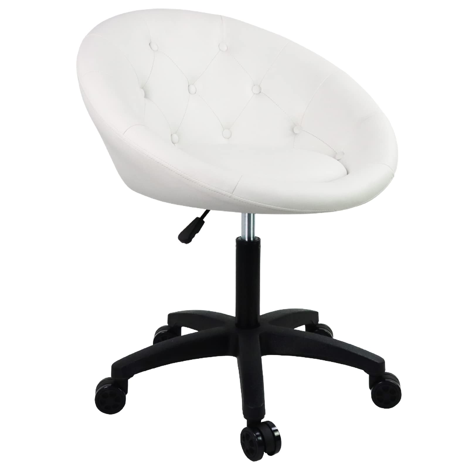 FURWOORolling Vanity Chair with Wheels for Makeup Room Height Adjustable Swivel Chair Living Room Lounge Chair White