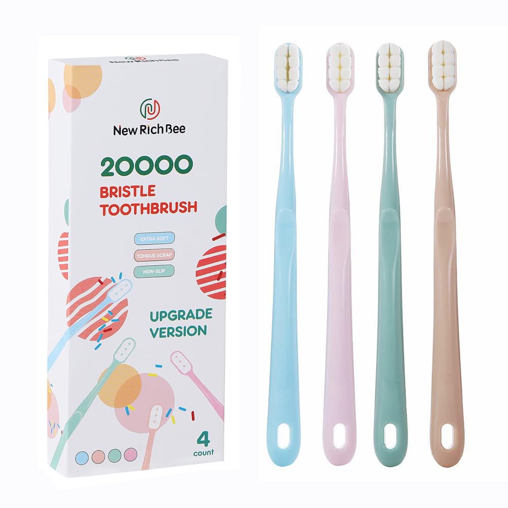 [Upgrade Version] 4 Pack Micro Nano Extra Soft Toothbrush with Cover,20000 Soft Bristle Toothbrush for Sensitive Teeth or Gum,Especially for Pregnant or Elderly.