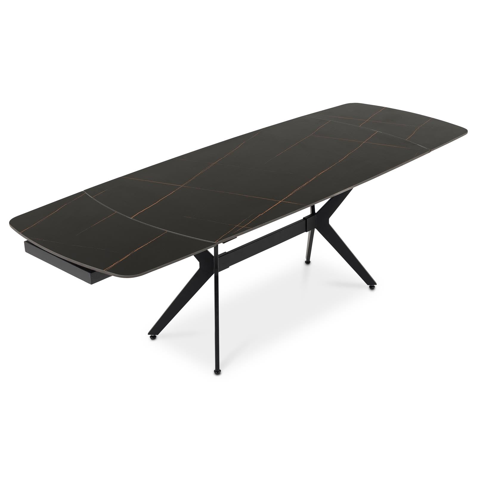 IDIMEX Table à Manger Leana Extensible 160-240 cm pour 6 à 8 Personnes avec Plateau en Céramique Aspect Marbre Noir, Piètement Central en Métal et Plateau Rectangle Marbré, Facile d’Entretien.