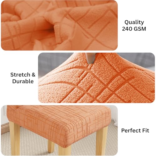 Image of Lukzer Elastic Dining Chair Cover - 2PC Pastel Orange Tangled Lines | Textured High Stretch Jacquard Seat Cover | Removable Washable Short Dining Chair Cover Protector Seat Slipcover | (CC-120-02)