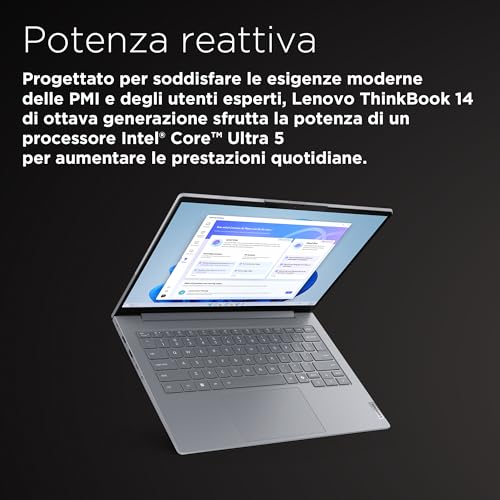 Notebook 14 Pollici ThinkBook 14 Gen 8, PC Portatile Professionale Windows 11 Pro, Intel Core Ultra 5 225U, Ram 16GB DDR5, 512GB SSD NVMe, Laptop AI Boost, Computer Audio Dolby, Webcam FHD IR - Notebook - Immagine 1