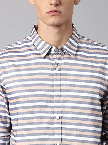 Image of Dennis Lingo Men's Cotton Slim Fit Striped Casual Shirt (Long Sleeves)