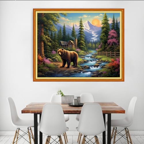 Image of Dooxvey Cross Stitch Kits for Adults Beginners,Full Range of Cross-Stitch Stamped Kits Needlepoint Kits for Beginners Embroidery Kits 11CT Cross Stitch Patterns-Forest Bear 16x20 inch, Manual Arts 10