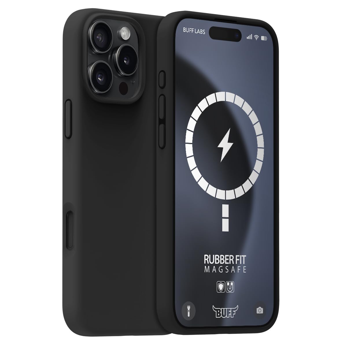 BUFF LABS iPhone 16 Pro ile Uyumlu Magsafe Destekli Rubber Fit Silikon Kılıf, Yumuşak, Kablosuz Şarj, Tam Koruma (Black)