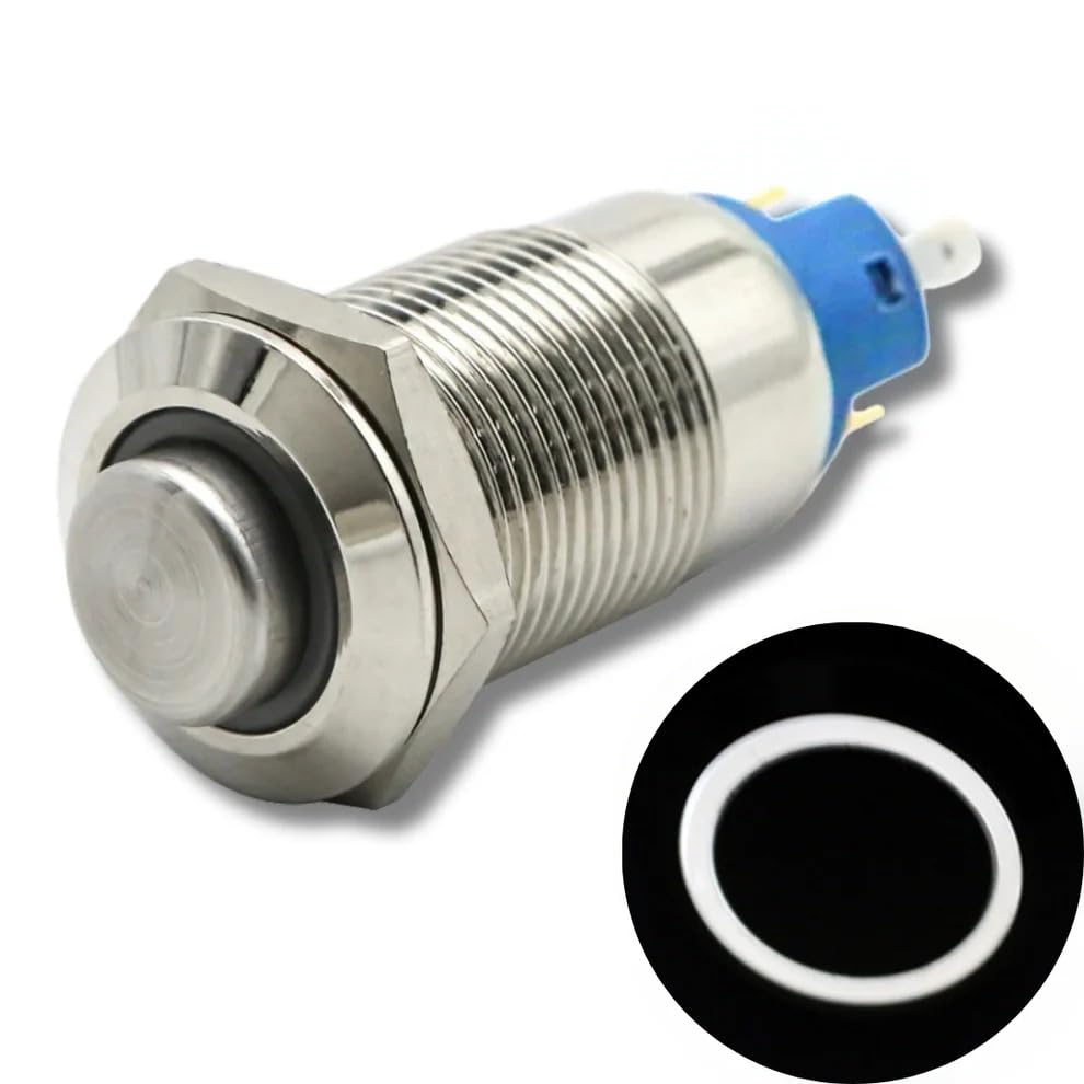Illuminated Stainless Steel Latching Push Button Switch 5 to 24v DC (1, White, 12 MM) | LED Ring Light, Multiple Colours, Metal Body, Latching Type, Panel Mount-picture-15
