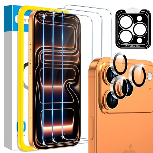 Fotbor Compatible for 3 Pack iPhone 17 Pro Max Screen Protector with 1 Set Camera Lens Protector...