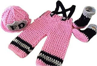 Pinbo Newborn Baby Girls Photography Prop Crochet Fireman Hat Pants Shoes