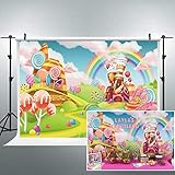 Riyidecor Candyland Lollipop Backdrop 7Wx5H Feet Sweet Cartoon Rainbow Kids Castle Fabric Polyester...