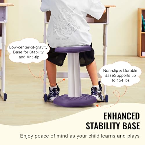 Image of VEVOR Kids Wobble Chair, Active Chair with Sponge Cushion, Wobble Stool Improves Focus, Posture and Calm Children, Ideal for Schools and Home, Age 7-14, Purple