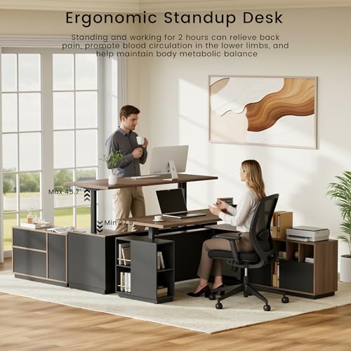 Image of ModernMate 71 inch L Shaped Executive Standing Desk with File Cabinet