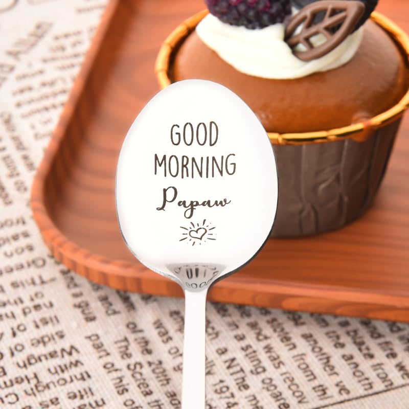 Grandpa Birthday Gifts for Papaw Papa from Granddaughter Grandson Good Morning Papaw Spoon for Grandpa Grandfather Fathers Day Christmas Gifts for Grandpa Papa Men Coffee Tea Spoon for Papa Papaw