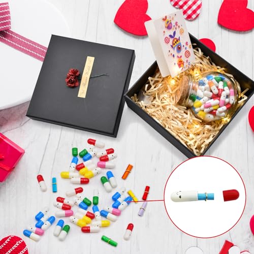 Image of 100 Pcs Cartoon Cute Capsule Love Messages Set, DIY Love Pills Notes for Boyfriend Girlfriend Him Her Birthday Gift, Includes Bottle, LED Lights, and Gift Box for Anniversary Valentine's Day