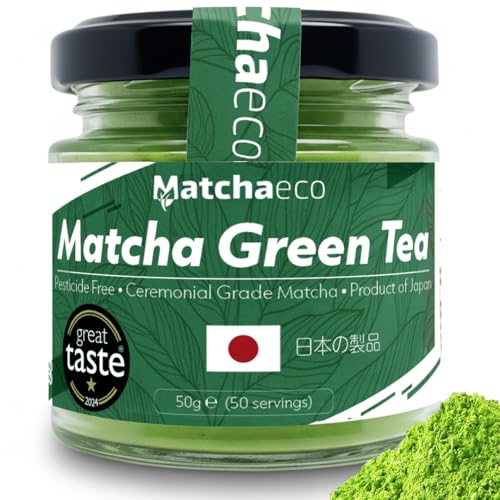 Matchaeco 50g Japanese Matcha Green Tea Powder | Authentic Stone Ground Ceremonial Grade From Japan | Pesticide-Free Matcha Powder | Recyclable Jar And Lid | Vegan, Gift Ideas | 50g, Matcha