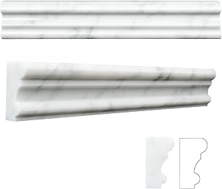 Retheno Carrara White Marble Chair Rail Trim 2x12 Polished Ogee Edge 8-Pack for Bathroom Kitchen Backsplash