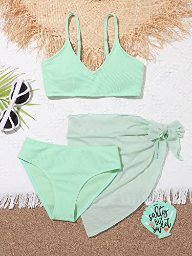 OYOANGLE Girl's 3 Piece Swimsuit Sets Solid Spaghetti Strap Bikini Swimsuit with Beach Skirt4
