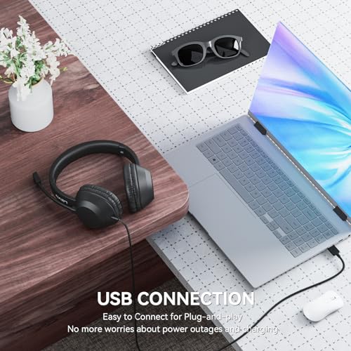 LEVN Headset with Mic, USB Headset with Microphone for PC, Headphones with Mic for Pc with Noise Canceling Microphone for Laptop, USB Headphones for Work from Home/Call Center/Open Office, Black - Image 6