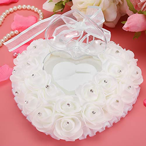Akozon Ring Bearer Pillows Wedding Ring Pillow Wedding Ring Cushion Soft Romantic for Wedding Party Wedding Supplies Gift White Heart Box Rose Rhinestone Decor Pillow Ceremony Bearer Pillow