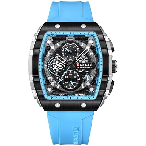 PASOY Luxury Chronograph Watches for Mens Rubber Strap Black Waterproof Date Analog Quartz Watch (Light Blue) Cover