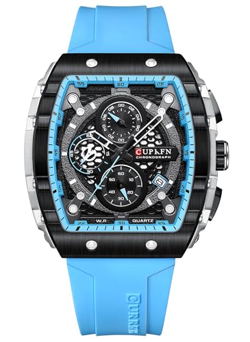 PASOY Luxury Chronograph Watches for Mens Rubber Strap Black Waterproof Date Analog Quartz Watch
