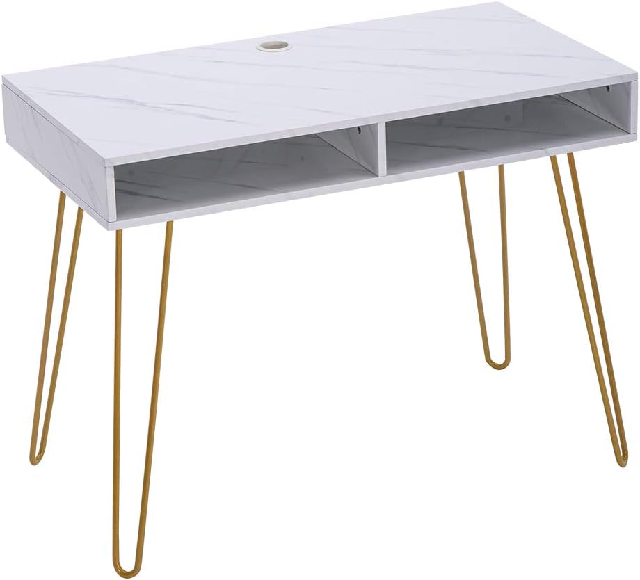 Marble Computer Table, Dressing Table with Iron Legs Laptop