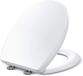 Toilet Seat, MUJIUSHI Soft Close Toilet Seats with Non-Slip Seat Bumpers & Metal Screw Bolts, Fit Standard Round Toilet, Quick Release No Slam White Toilet Lid with Cover, Easy to Install & Clean