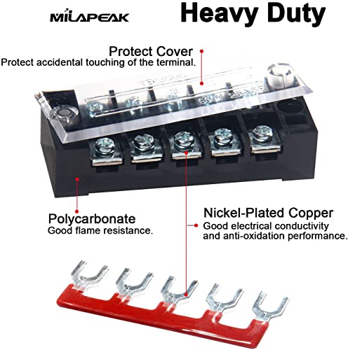Image of Terminal Block and Strip - 6 Sets 4 /5 /6 Positions 600V 25A Dual Row Wire Screw Terminal Strip Block with Cover + 400V 25A Pre-Insulated Terminals Barrier Strips Jumpers (Black & Red)