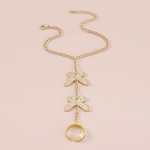 Miniatura 2 de Caiyao Pulsera de anillo punk de serpiente de mariposa, serpiente y araña, pulsera de anillo de dedo de serpiente bohemia, arnés de mano, pulseras