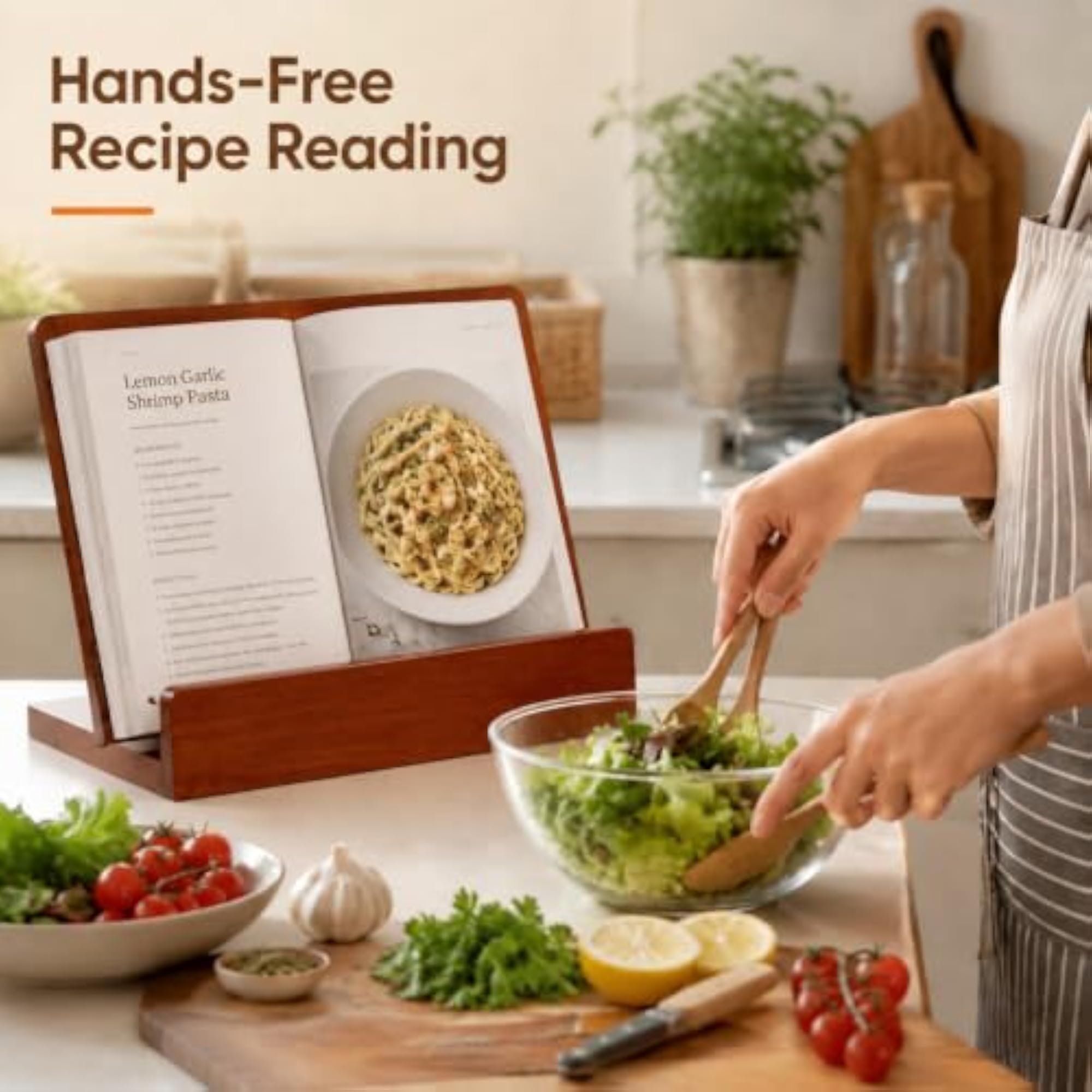 Wooden Cookbook Stand with Removable Cutting Board