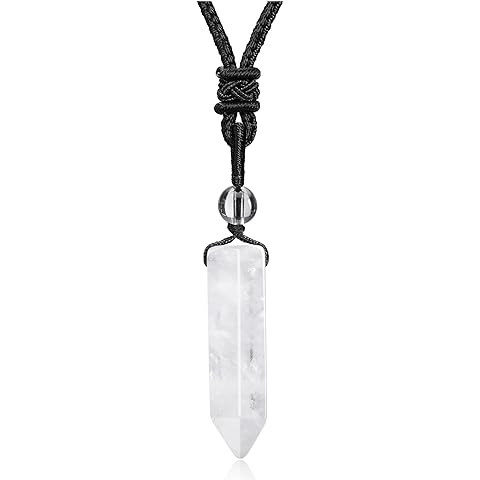 Top Plaza Healing Crystal Stone Necklaces for Men Hexagonal Pendant Necklaces Adjustable Braided Rope Natural Gemstone Necklace Jewelry Christmas Gift for Dad, Husband