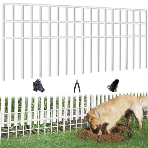 31ft(L) x 13in(H) Animal Barrier Fence, 22 Panels No Dig Garden Fence for Dog Rabbit, Rustproof Anti Digging Barrier, Garden Edging Border Ground Defense for Outdoor, Yard, Patio, White