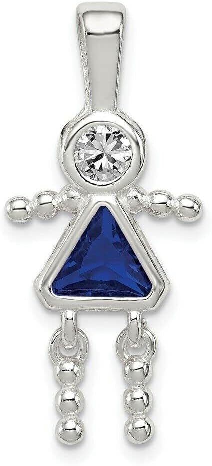 925 Sterling Silver Cz September Glass Girl Pendant Charm Birthstone Kid Fine