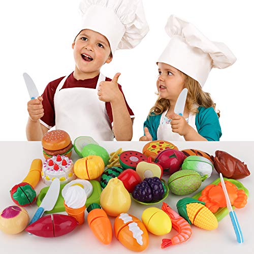 Sotodik 32Pcs Cutting Toys Pretend Food Fruits Vegetable Playset Educational Learning Toy Kitchen Play Food For Boy Girl Kid With Handbag Packing (Bule) #TOP6
