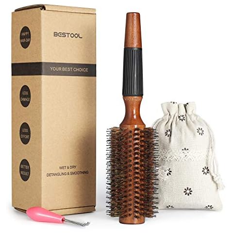 BESTOOL Round Brush for Blow Drying, Boar Bristle Round Hair Brush with Wooden Barrel, Large Round Styling Brush for Women & Men, Straightening, Curling, Adding Shine or Volume (2.5 Inch) Cover