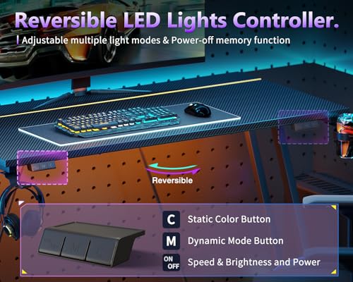 Image of MOTPK 32 Inch Small Gaming Desk with LED Light, Computer Desk for Small Space, Gaming Table with Carbon Fiber Texture, Kids PC Desk Gift for Boys Men, Black