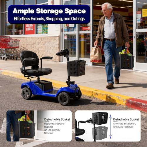 Image of Mobility Scooter,4 Wheel Mobility Scooter,28 Miles Range,300W Motor, 300LBS Capacity,Lightweight and Portable,with LED Headlights and Basket,Charger Included,Blue
