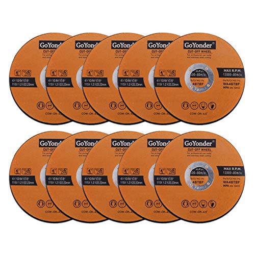 GoYonder 115 x 1.2mm Ultra Thin Stainless Steel Cutting Discs for Angle Grinder,4.5 Cutting Blades for Metal,Stainless Steel Pipes,Steel Cables, and Non-ferrous Metals Pack of 10