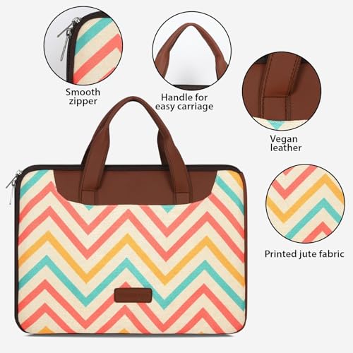 Image of Tabelito Designer Printed Laptop Sleeve for Women (13-15.6 Inch) | Jute & Vegan Leather Office Handbag | Lightweight Stylish Work Bag with Handle
