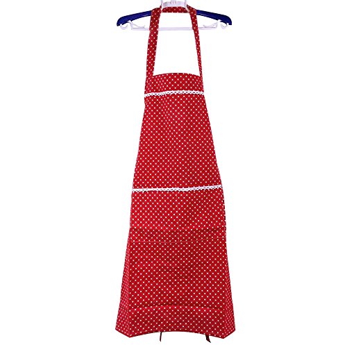 JOJO STYLE Apron with two pockets – Kitchen and Cooking Apron - Adjustable Neck Strap with long ties – Adapt to all ages people - Red