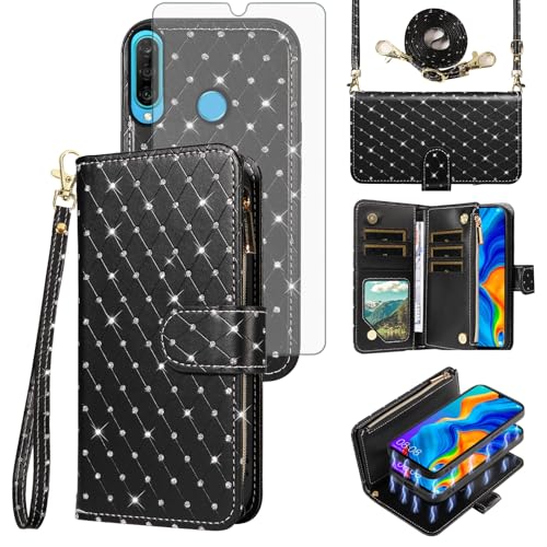 Pochette Huawei P30 Lite avec porte-cartes et bandoulière pour garder les mains libres en soirée