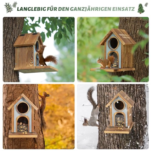 MIXXIDEA Eichhörnchen Futterhaus für draußen, stabiles Eichhörnchen-Futterhaus mit dickem Holz, Keine Montage erforderlich, für Hinterhof außerhalb Garten (braun-1pcs)