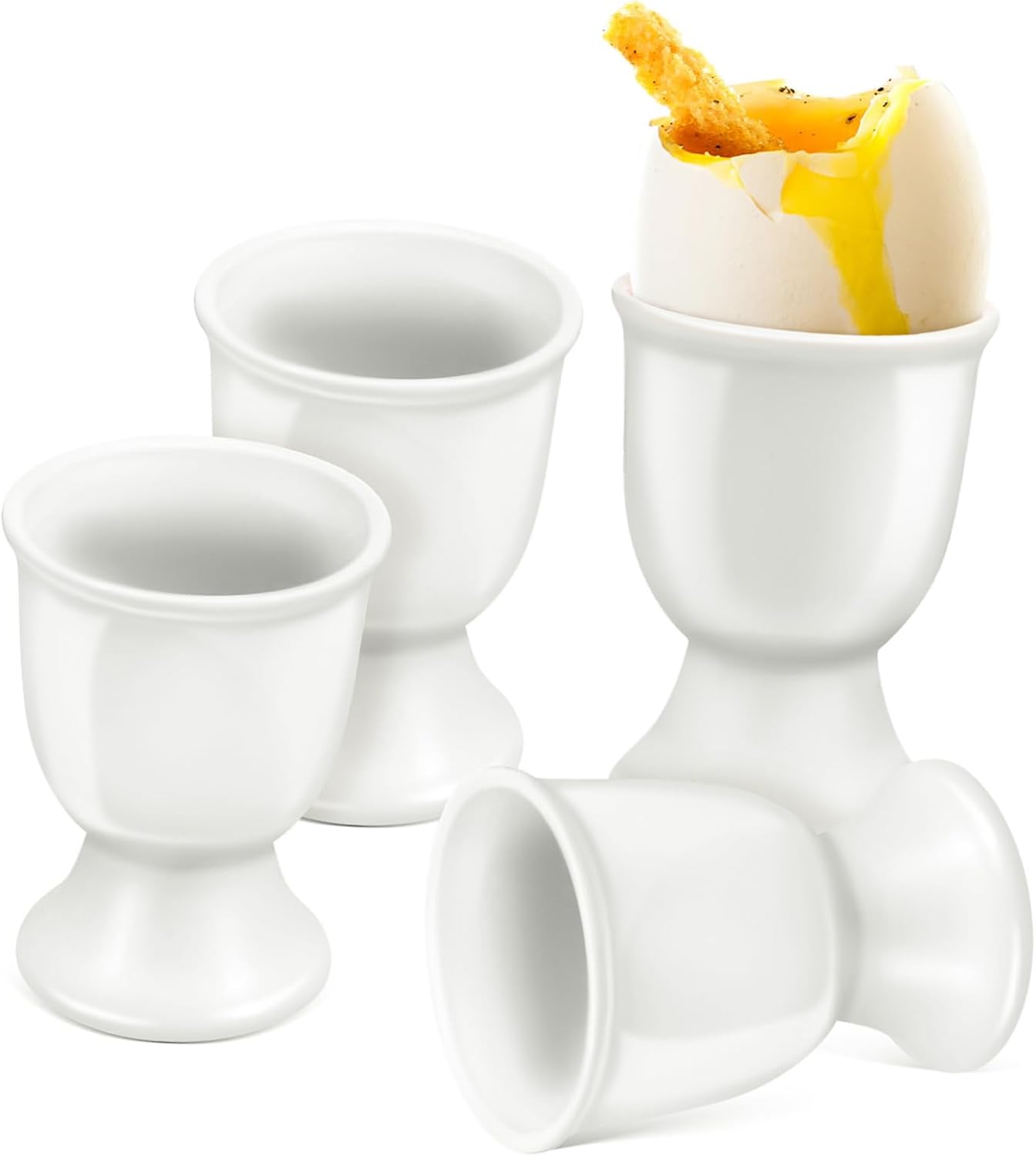 4pcs Soft Boiled Egg Cups White Porcelain Kitchen Egg Cup Holders Display Stand Ceramic Decorative