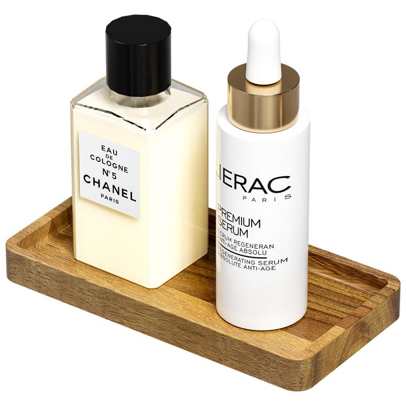 Image of WEENSON Small Acacia Wood Bathroom Vanity Tray for Soap Dispenser, Toiletries, Makeup, Perfume, Decor, Kitchen Tray for Counter Salt Spice, Toilet Tank Tray for Candle, Nightstand 7.9 inchx4 inch