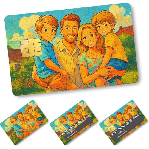 Custom Credit Card Skin - Personalized Cartoon Image & Icon Decal Sticker - Removable Matte Frosted Vinyl Cover for Bank, Metro, Debit & Credit Cards - Customized Gifts for Family Couples