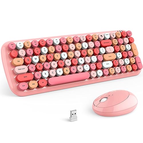 Image of KNOWSQT Wireless Keyboard and Mouse Combo, Light Pink 100 Keys 2.4 GHz Round Keycap Typewriter Keyboards, USB Receiver Plug and Play, for Windows, PC, Laptop, Mac, Desktop
