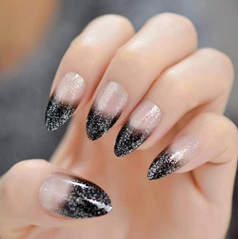 Amazon フェイクネイル光沢のあるスティレットフェイクネイルアーモンドオーバルスティレットuvジェルを押すフェイクネイルフリーグルーステッカーj153 Adベストギフト Sclposter ネイルチップ 通販