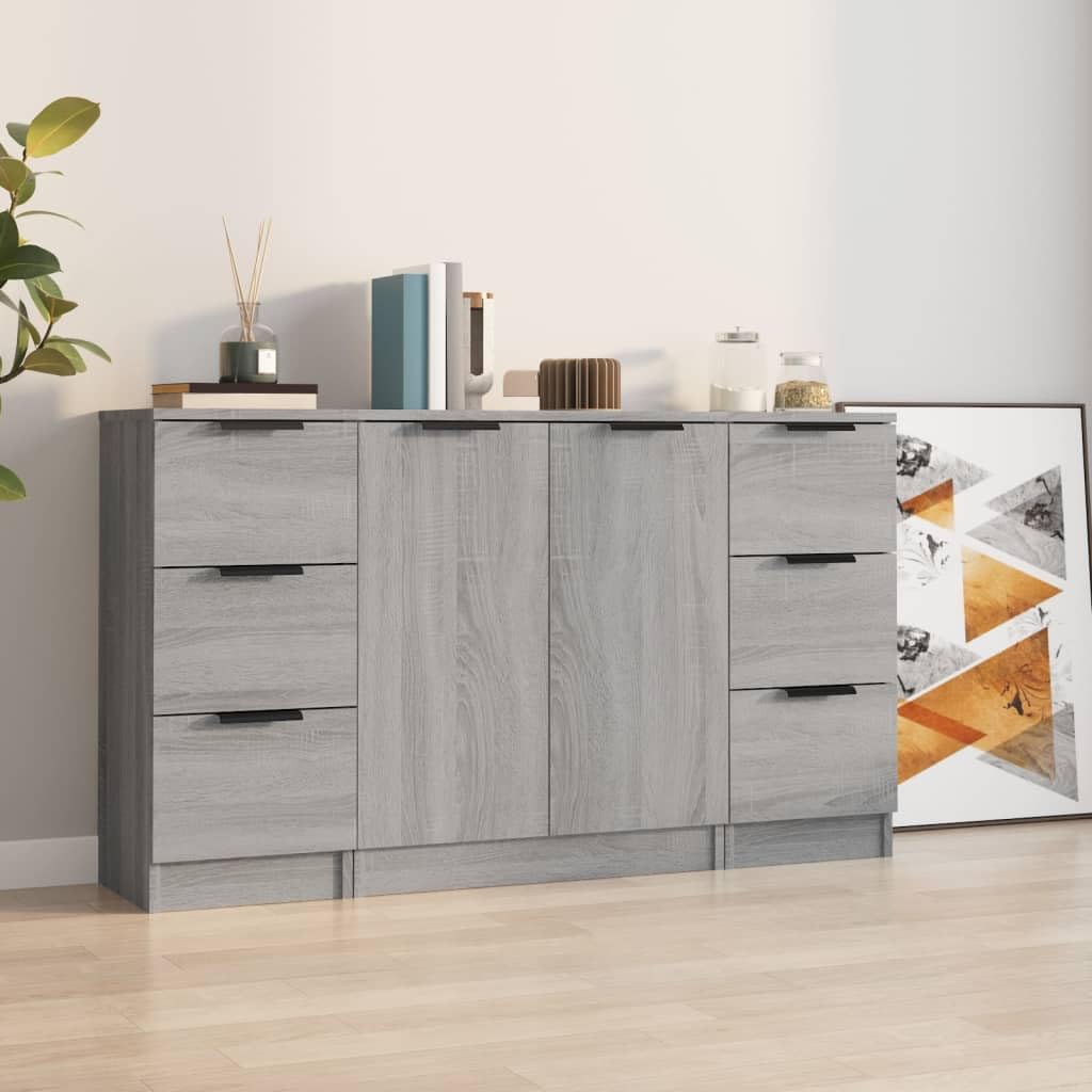 3-częściowy zestaw komody Sonoma z materiału drewnopochodnego, uniwersalna szafka do przechowywania do salonu, kuchni i korytarza, łatwe w pielęgnacji komody z szufladami i drzwiami