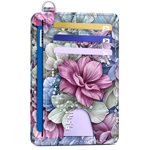 Image of Mayski Slim Wallet, Credit Card Holder for Women, Minimalist Front Pocket RFID Blocking Card Cases, Small Wallet Women Men(Happy Flower)