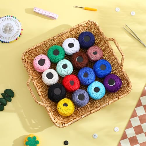 Image of STOBOK Crochet Thread 16 Colors 100% Cotton Yarn for Crocheting Embroidery Thread Set Craft Supplies for DIY Home Sewing Projects