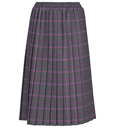 KENTEX ONLINE Womens Pleated Skirt Tartan Check Ladies 27" Box Pleated Elasticated Waist Waistband Skirts 27" Length Knee Length (Small/med (10-14), Purple/Grey)