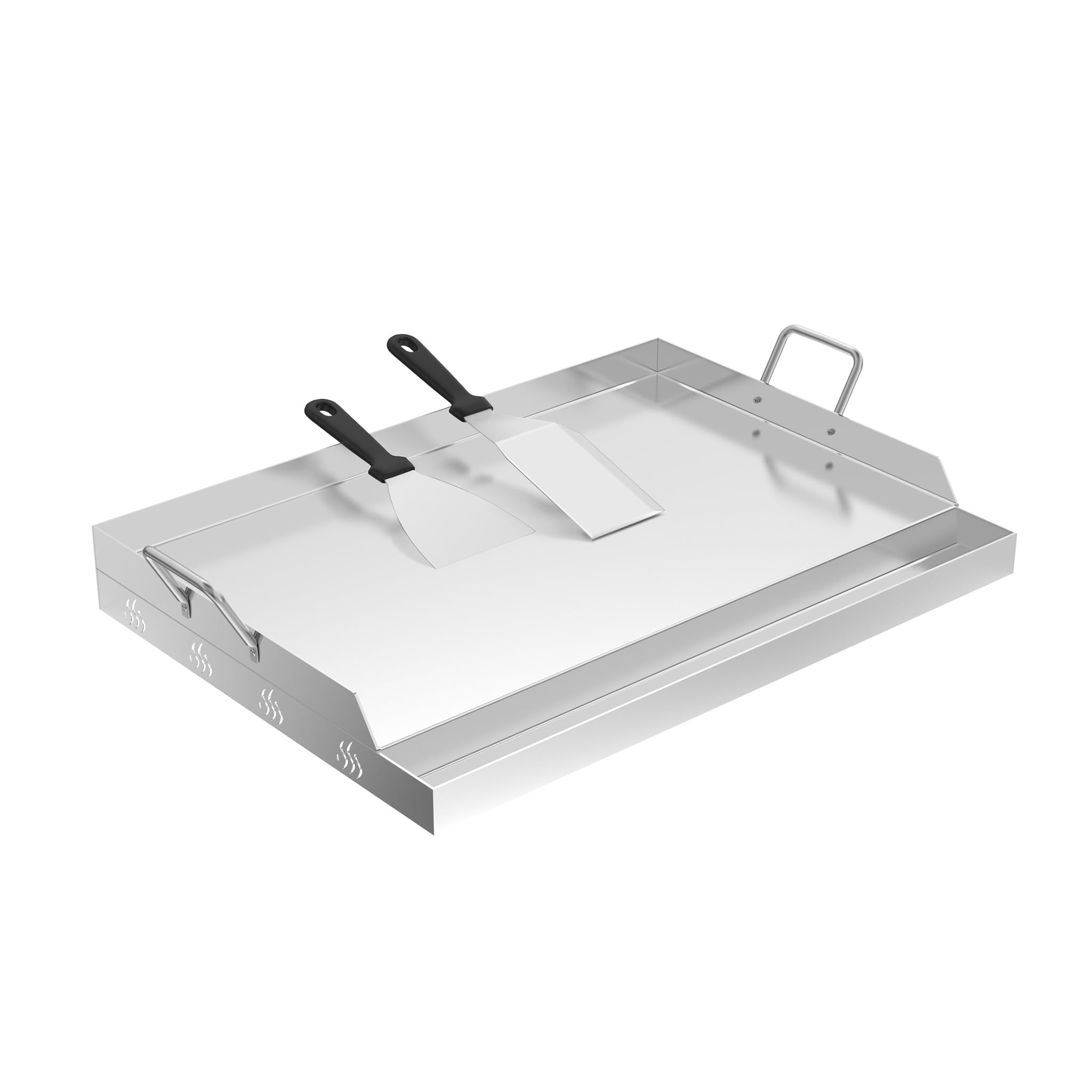 Plancha, piastra in acciaio inox, 54 x 41 x 7 cm, con pratico set di spatole, perfetta per barbecue a gas e barbecue a carbonella, piastra per barbecue antiruggine (con manico sicuro)
